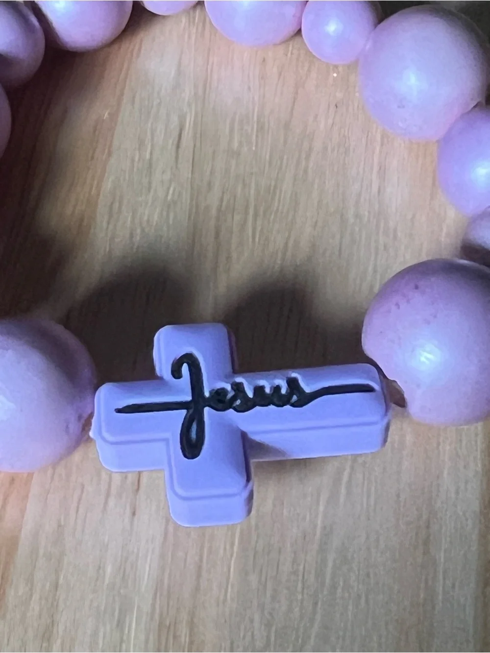 Pink Beaded Cross Stretch Bracelet B158